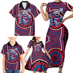 Western Bulldogs Family Matching Short Sleeve Bodycon Dress and Hawaiian Shirt Indigenous Monochrome Dot Art Mascot Style