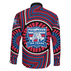 Western Bulldogs Family Matching Short Sleeve Bodycon Dress and Hawaiian Shirt Indigenous Monochrome Dot Art Mascot Style