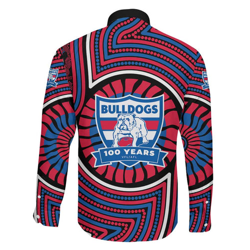 Western Bulldogs Family Matching Short Sleeve Bodycon Dress and Hawaiian Shirt Indigenous Monochrome Dot Art Mascot Style