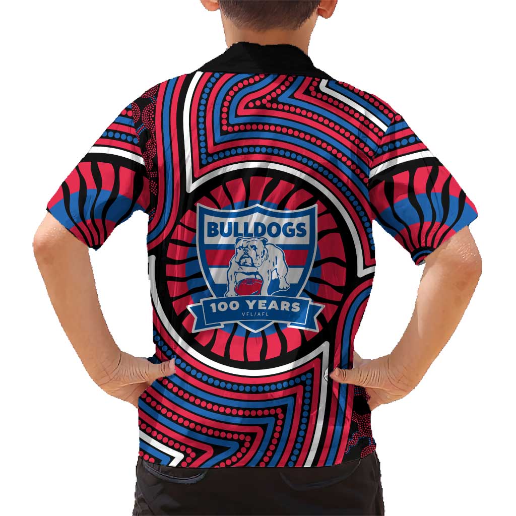 Western Bulldogs Family Matching Summer Maxi Dress and Hawaiian Shirt Indigenous Monochrome Dot Art Mascot Style
