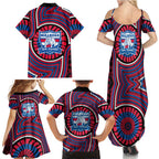 Western Bulldogs Family Matching Summer Maxi Dress and Hawaiian Shirt Indigenous Monochrome Dot Art Mascot Style