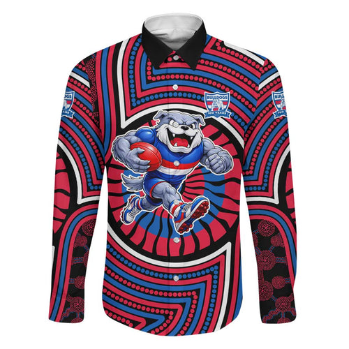 Western Bulldogs Family Matching Summer Maxi Dress and Hawaiian Shirt Indigenous Monochrome Dot Art Mascot Style