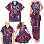 Western Bulldogs Family Matching Tank Maxi Dress and Hawaiian Shirt Indigenous Monochrome Dot Art Mascot Style