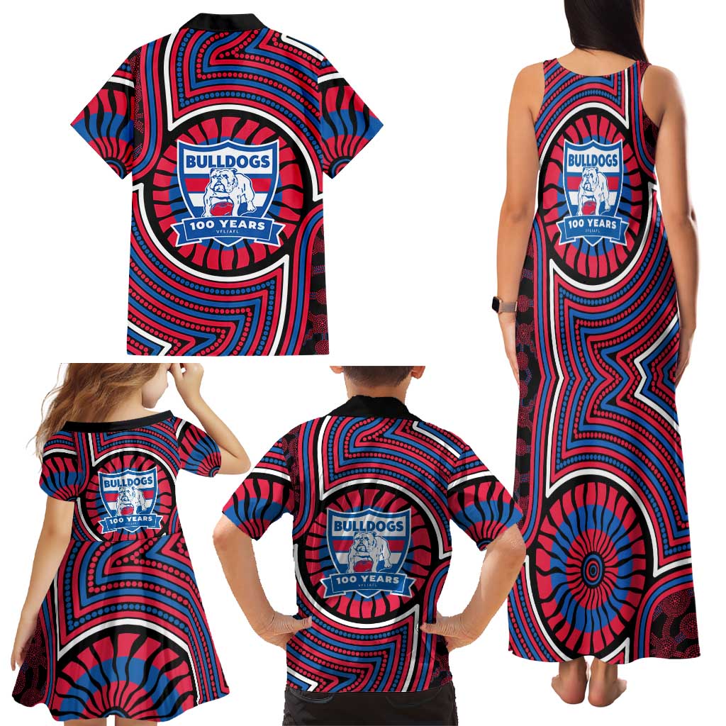 Western Bulldogs Family Matching Tank Maxi Dress and Hawaiian Shirt Indigenous Monochrome Dot Art Mascot Style