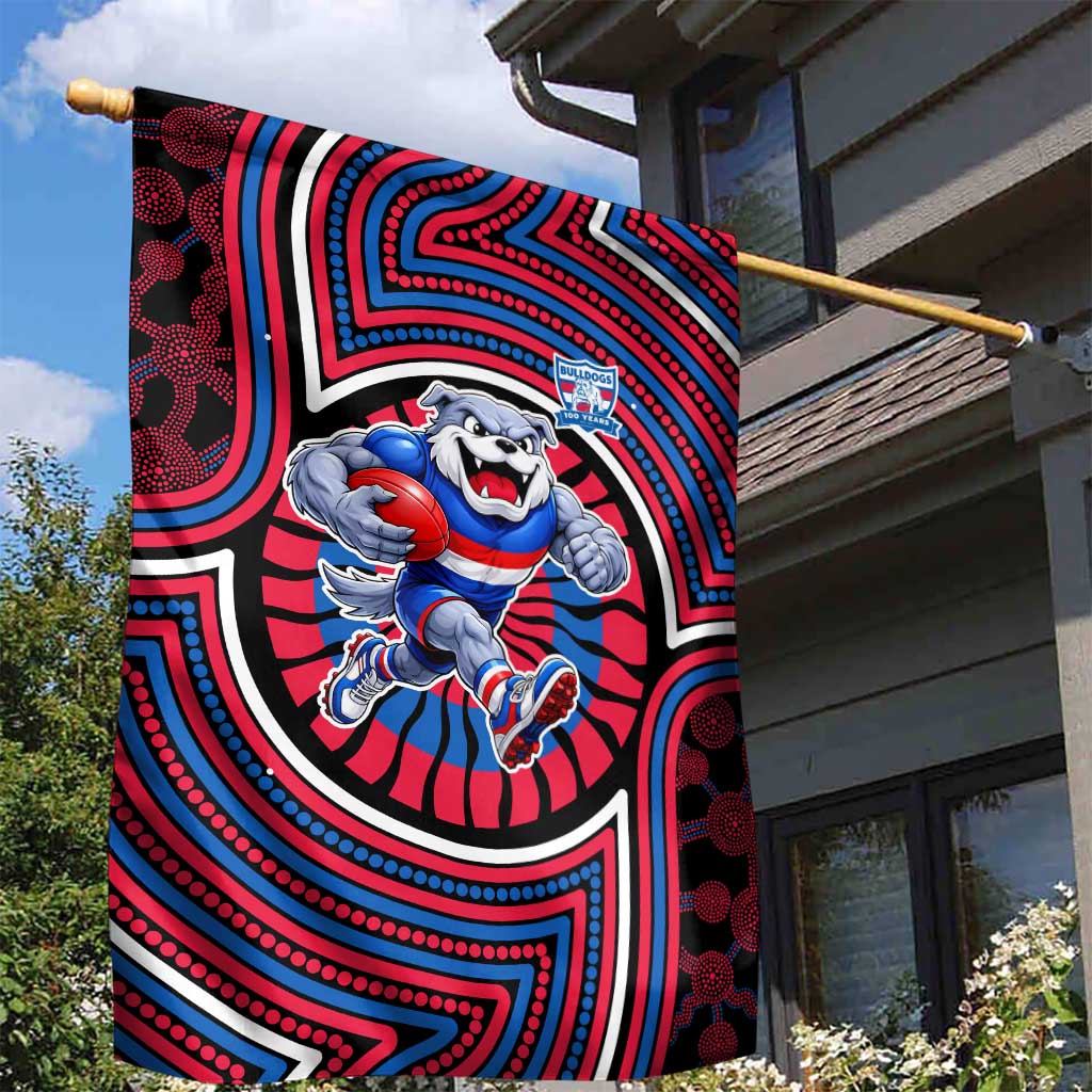 Western Bulldogs Garden Flag Indigenous Monochrome Dot Art Mascot Style