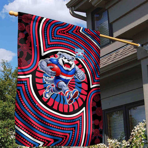Western Bulldogs Garden Flag Indigenous Monochrome Dot Art Mascot Style