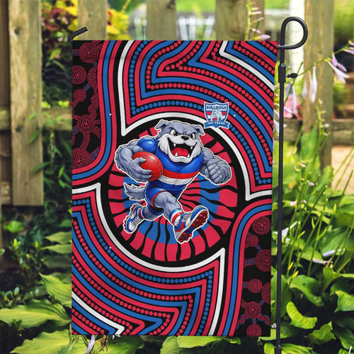 Western Bulldogs Garden Flag Indigenous Monochrome Dot Art Mascot Style