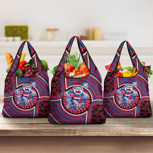 Western Bulldogs Grocery Bag Indigenous Monochrome Dot Art Mascot Style