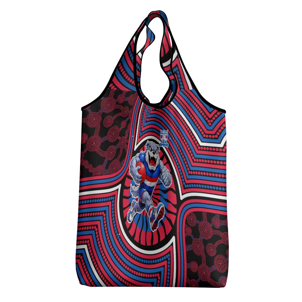 Western Bulldogs Grocery Bag Indigenous Monochrome Dot Art Mascot Style