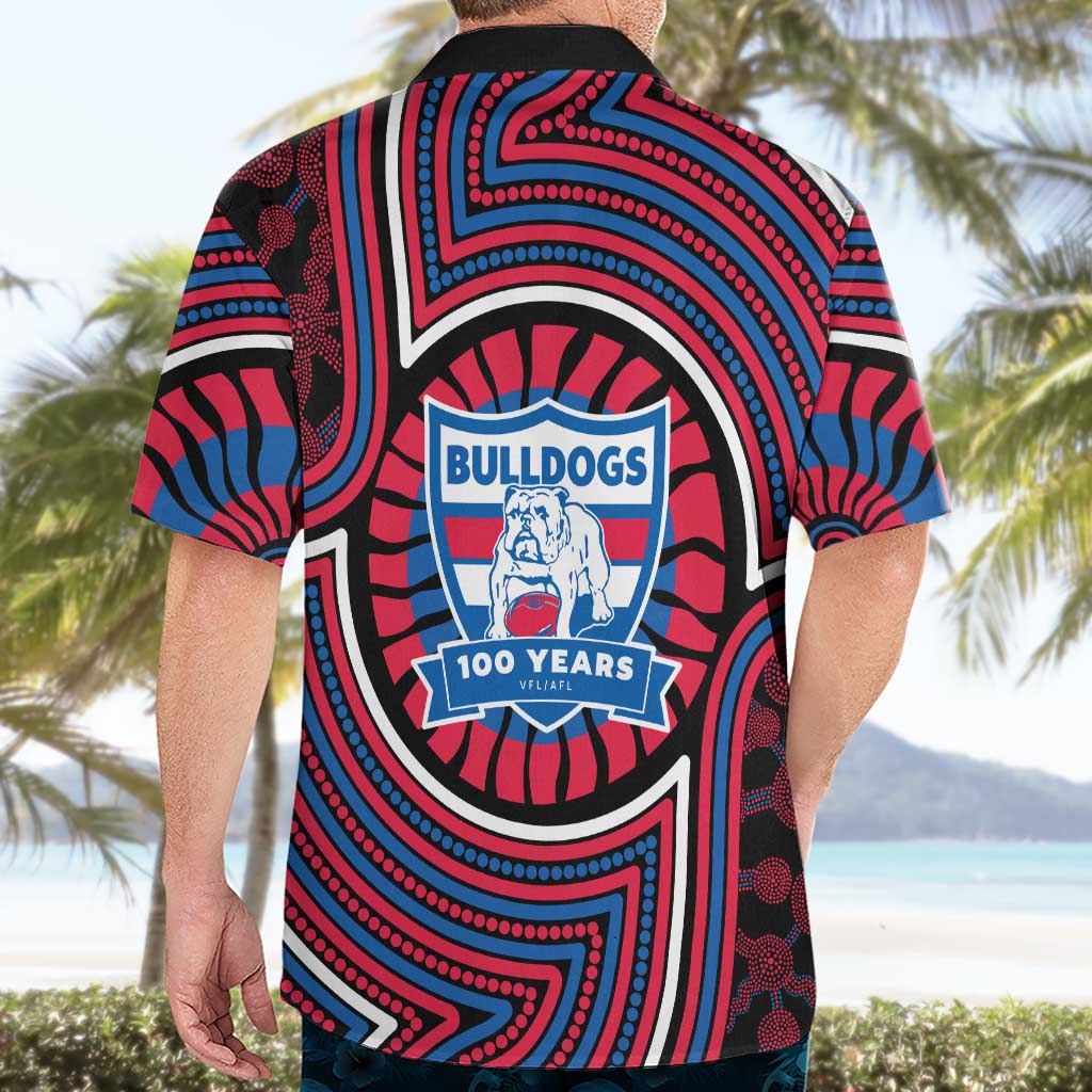 Western Bulldogs Hawaiian Shirt Indigenous Monochrome Dot Art Mascot Style