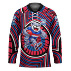 Western Bulldogs Hockey Jersey Indigenous Monochrome Dot Art Mascot Style