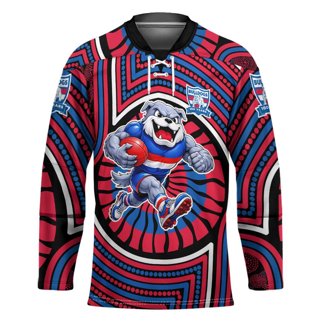 Western Bulldogs Hockey Jersey Indigenous Monochrome Dot Art Mascot Style