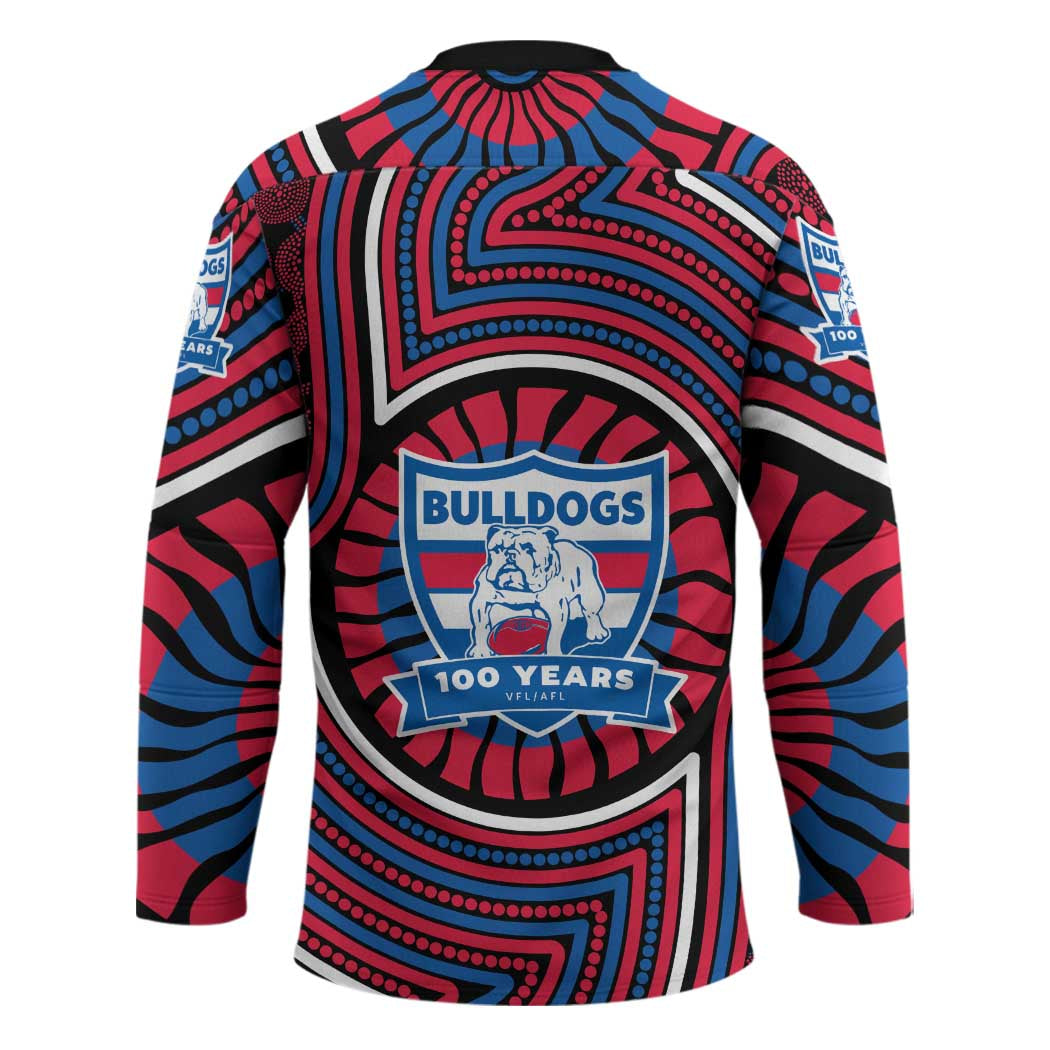 Western Bulldogs Hockey Jersey Indigenous Monochrome Dot Art Mascot Style