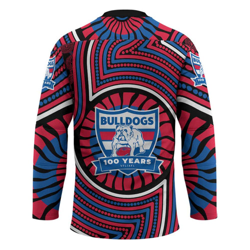 Western Bulldogs Hockey Jersey Indigenous Monochrome Dot Art Mascot Style