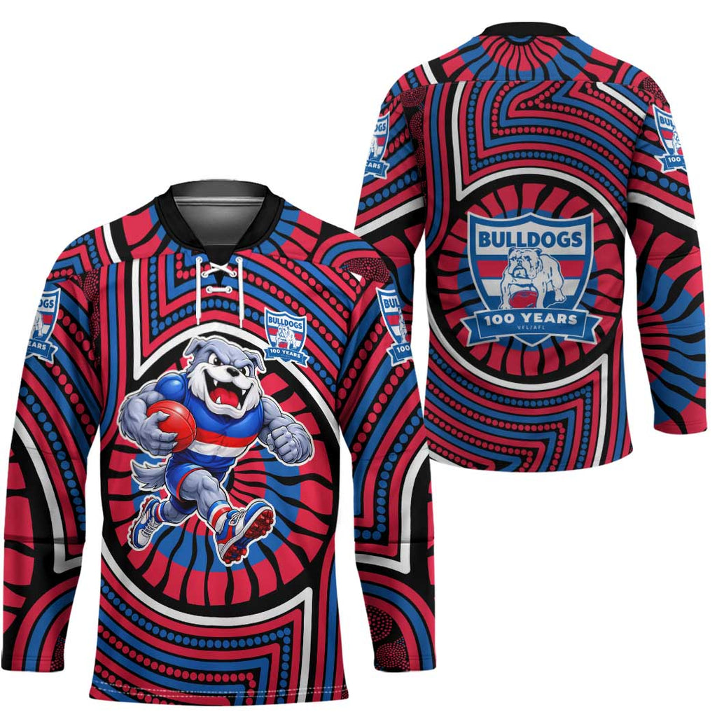 Western Bulldogs Hockey Jersey Indigenous Monochrome Dot Art Mascot Style