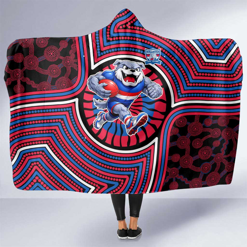 Western Bulldogs Hooded Blanket Indigenous Monochrome Dot Art Mascot Style