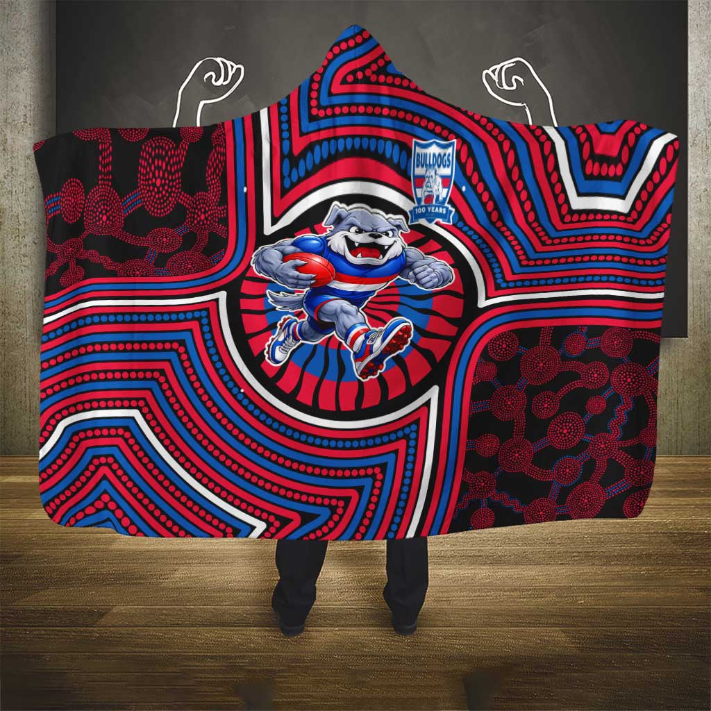 Western Bulldogs Hooded Blanket Indigenous Monochrome Dot Art Mascot Style
