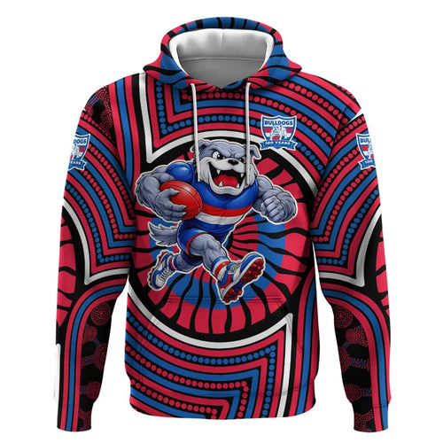 Western Bulldogs Hoodie Indigenous Monochrome Dot Art Mascot Style