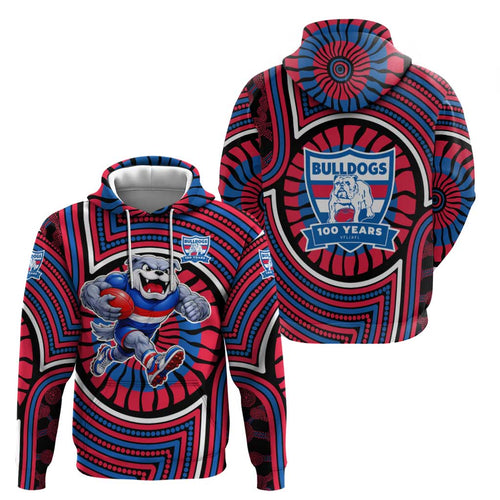 Western Bulldogs Hoodie Indigenous Monochrome Dot Art Mascot Style