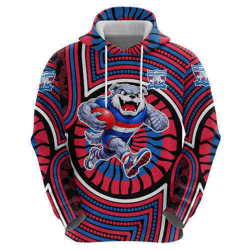 Western Bulldogs Hoodie Indigenous Monochrome Dot Art Mascot Style