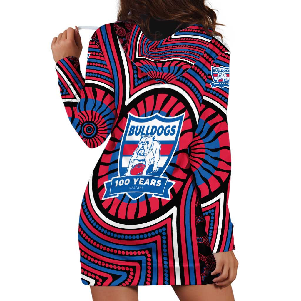 Western Bulldogs Hoodie Dress Indigenous Monochrome Dot Art Mascot Style