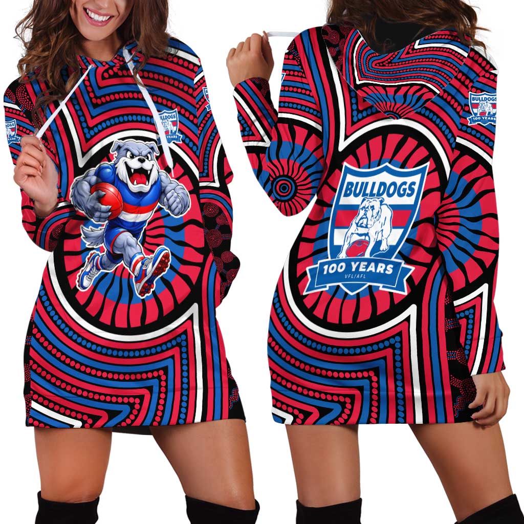 Western Bulldogs Hoodie Dress Indigenous Monochrome Dot Art Mascot Style