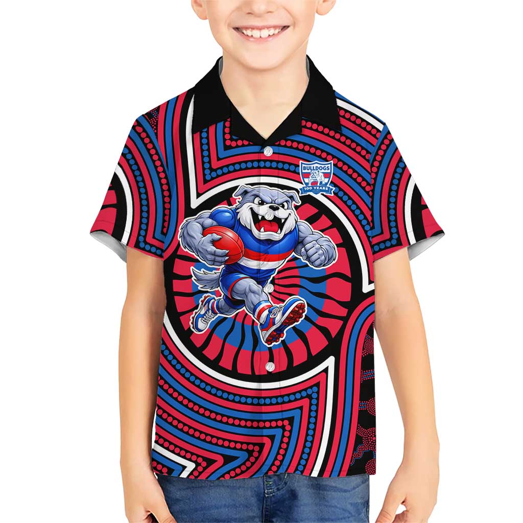 Western Bulldogs Kid Hawaiian Shirt Indigenous Monochrome Dot Art Mascot Style