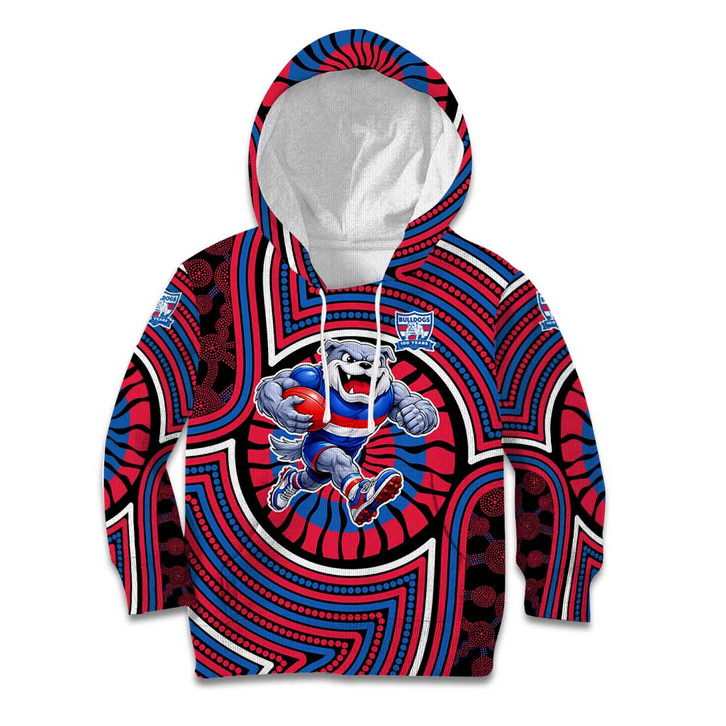 Western Bulldogs Kid Hoodie Indigenous Monochrome Dot Art Mascot Style