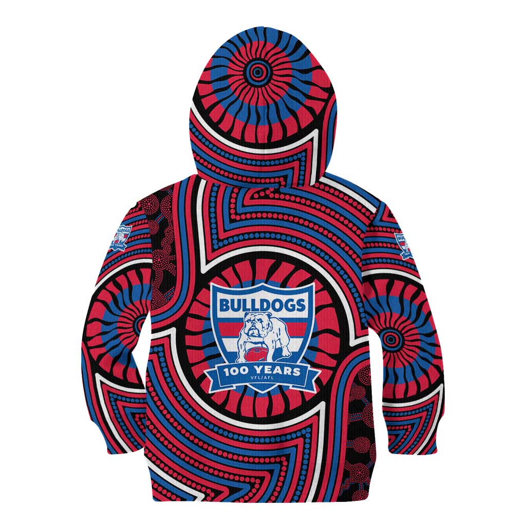 Western Bulldogs Kid Hoodie Indigenous Monochrome Dot Art Mascot Style