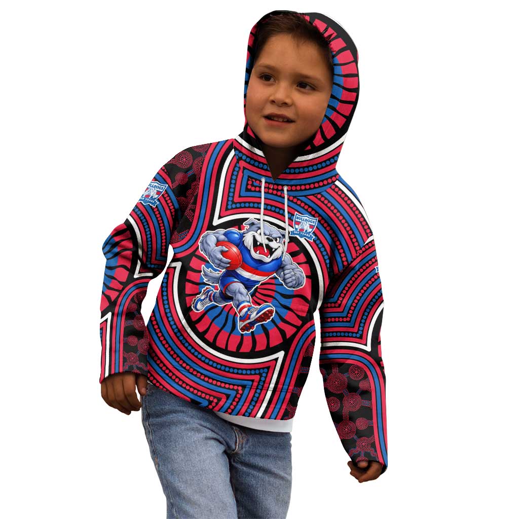 Western Bulldogs Kid Hoodie Indigenous Monochrome Dot Art Mascot Style