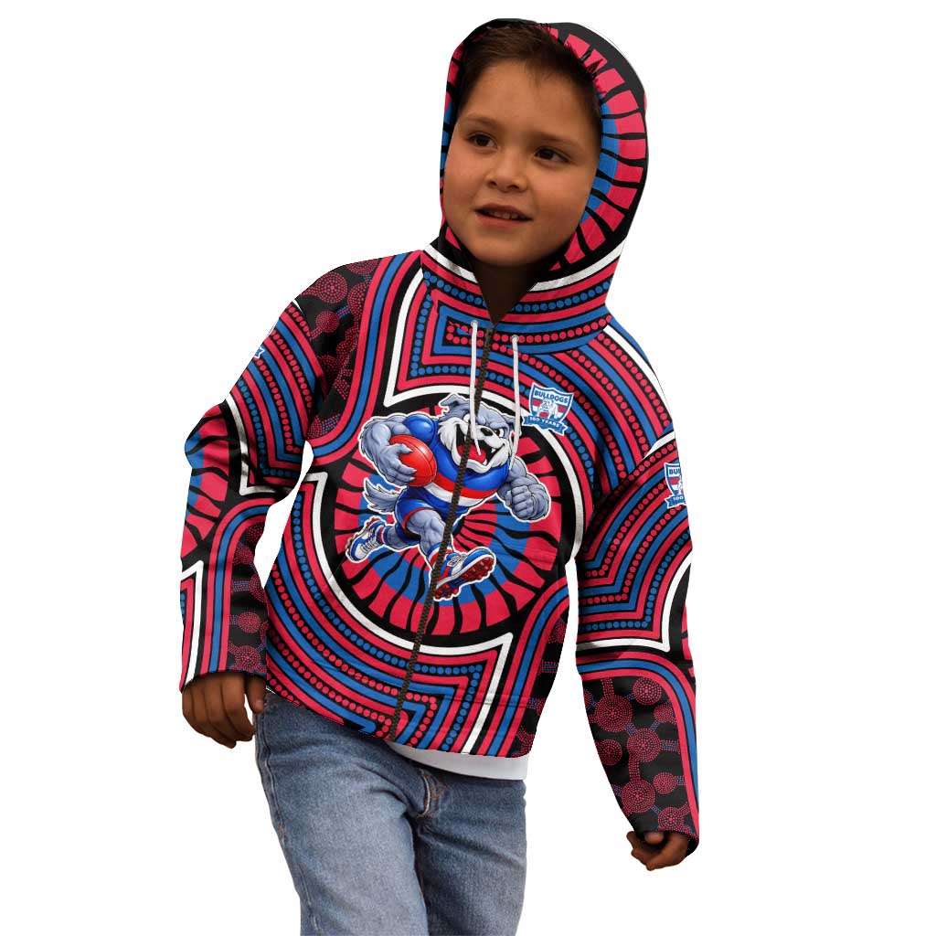 Western Bulldogs Kid Hoodie Indigenous Monochrome Dot Art Mascot Style