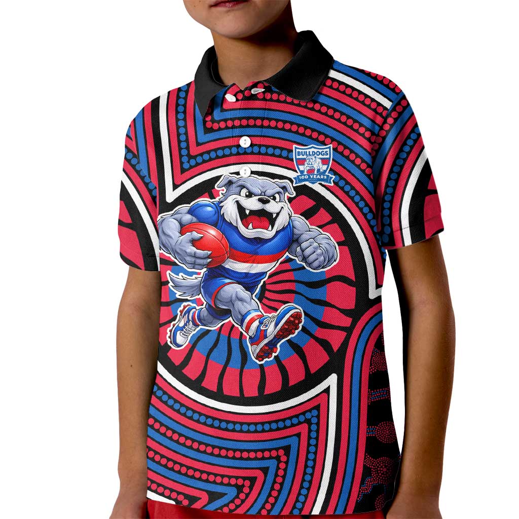 Western Bulldogs Kid Polo Shirt Indigenous Monochrome Dot Art Mascot Style