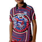 Western Bulldogs Kid Polo Shirt Indigenous Monochrome Dot Art Mascot Style