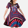 Western Bulldogs Kid Short Sleeve Dress Indigenous Monochrome Dot Art Mascot Style