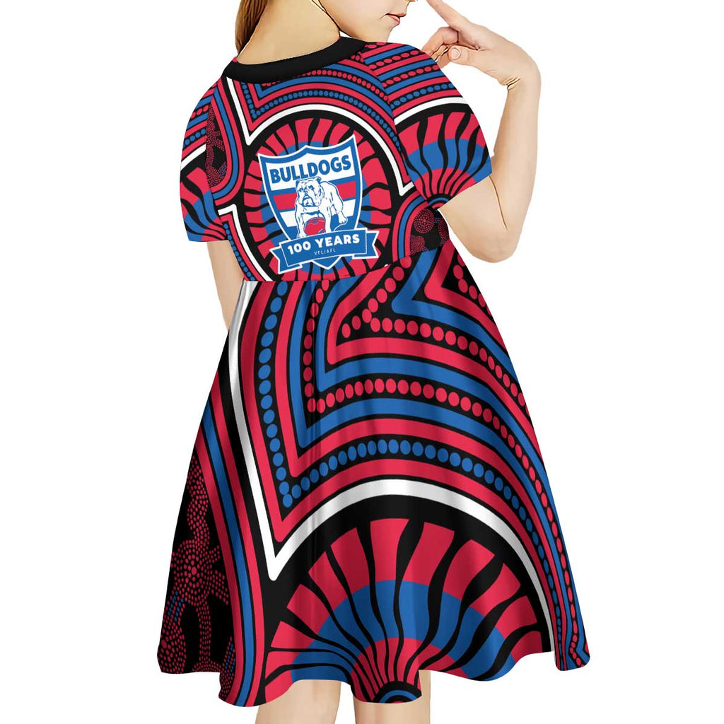 Western Bulldogs Kid Short Sleeve Dress Indigenous Monochrome Dot Art Mascot Style