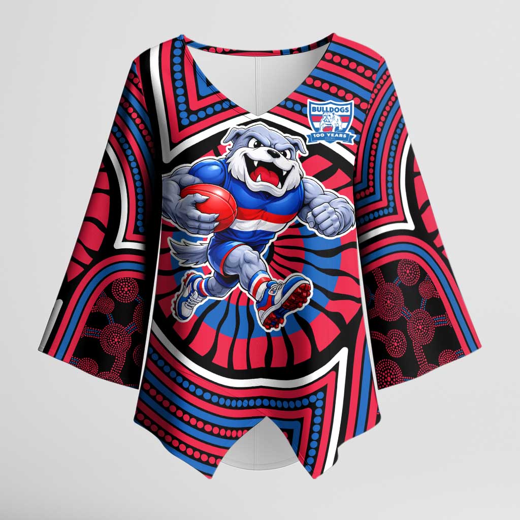 Western Bulldogs Kimono Sleeve Blouse Indigenous Monochrome Dot Art Mascot Style