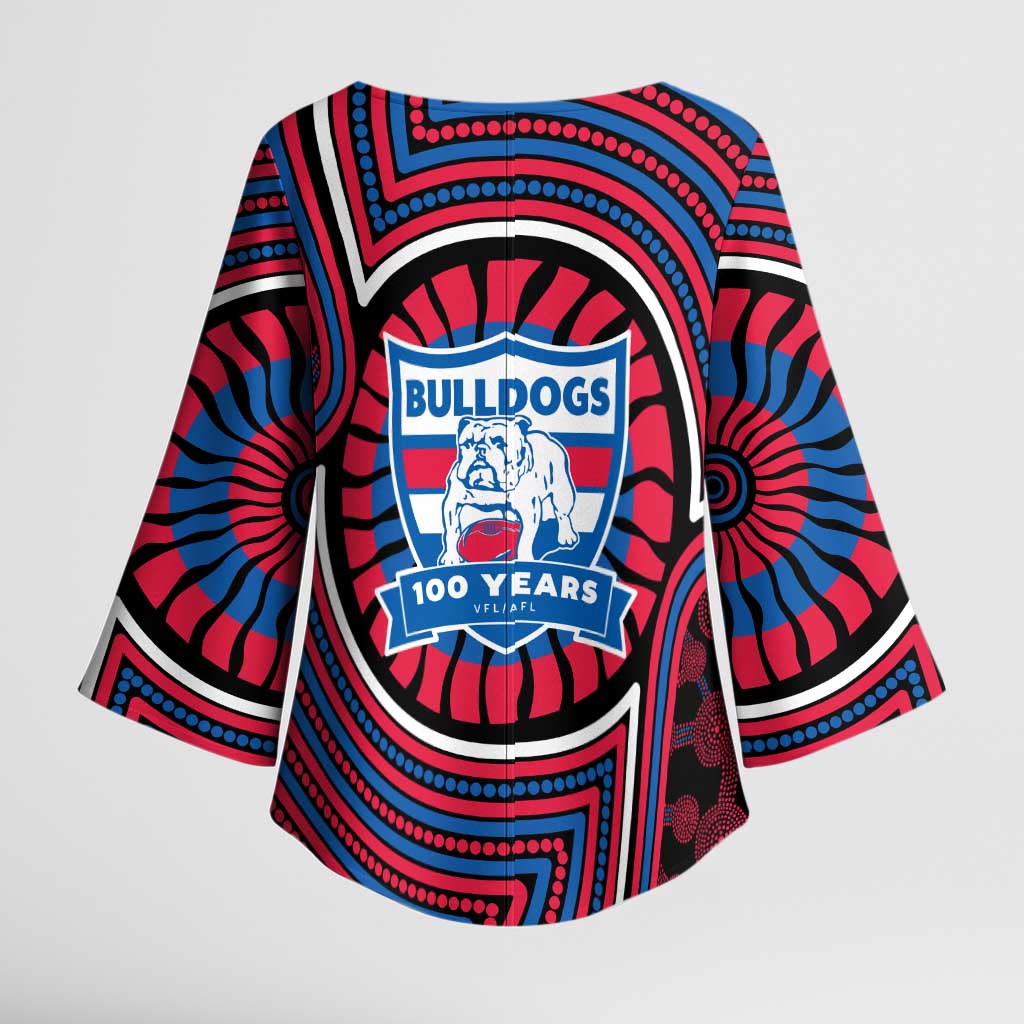 Western Bulldogs Kimono Sleeve Blouse Indigenous Monochrome Dot Art Mascot Style