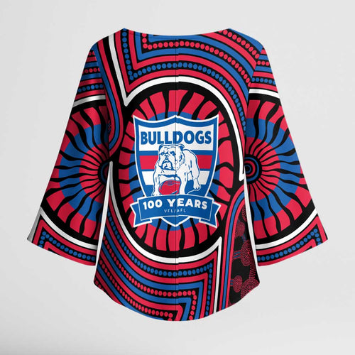 Western Bulldogs Kimono Sleeve Blouse Indigenous Monochrome Dot Art Mascot Style