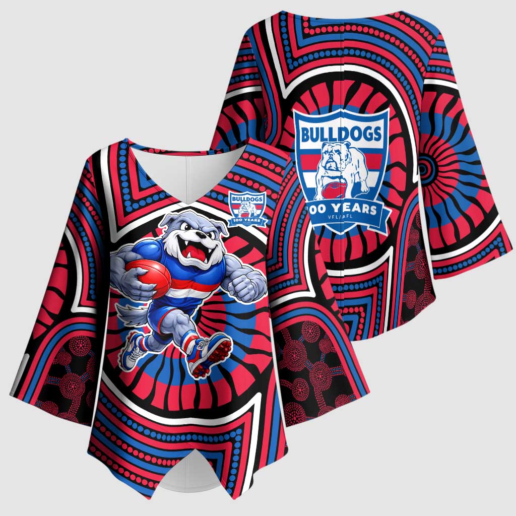 Western Bulldogs Kimono Sleeve Blouse Indigenous Monochrome Dot Art Mascot Style