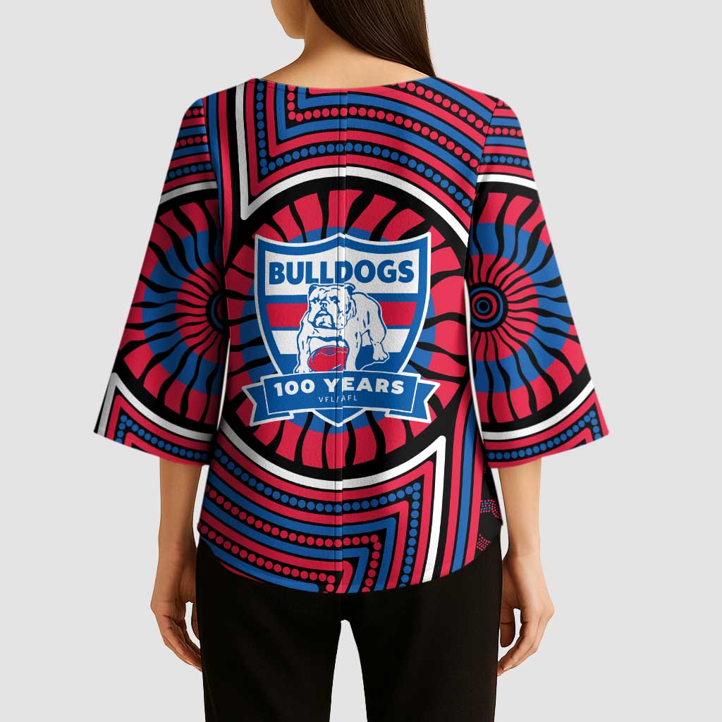 Western Bulldogs Kimono Sleeve Blouse Indigenous Monochrome Dot Art Mascot Style