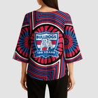 Western Bulldogs Kimono Sleeve Blouse Indigenous Monochrome Dot Art Mascot Style