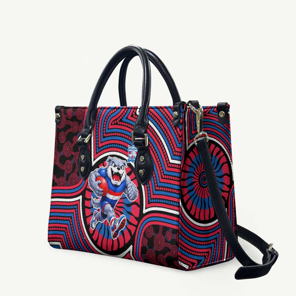 Western Bulldogs Leather Bag Indigenous Monochrome Dot Art Mascot Style