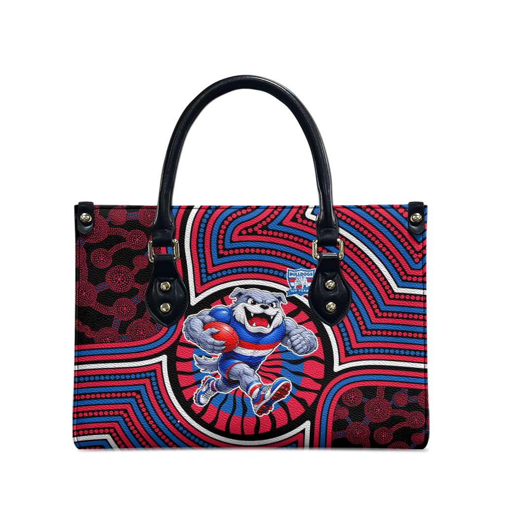 Western Bulldogs Leather Bag Indigenous Monochrome Dot Art Mascot Style