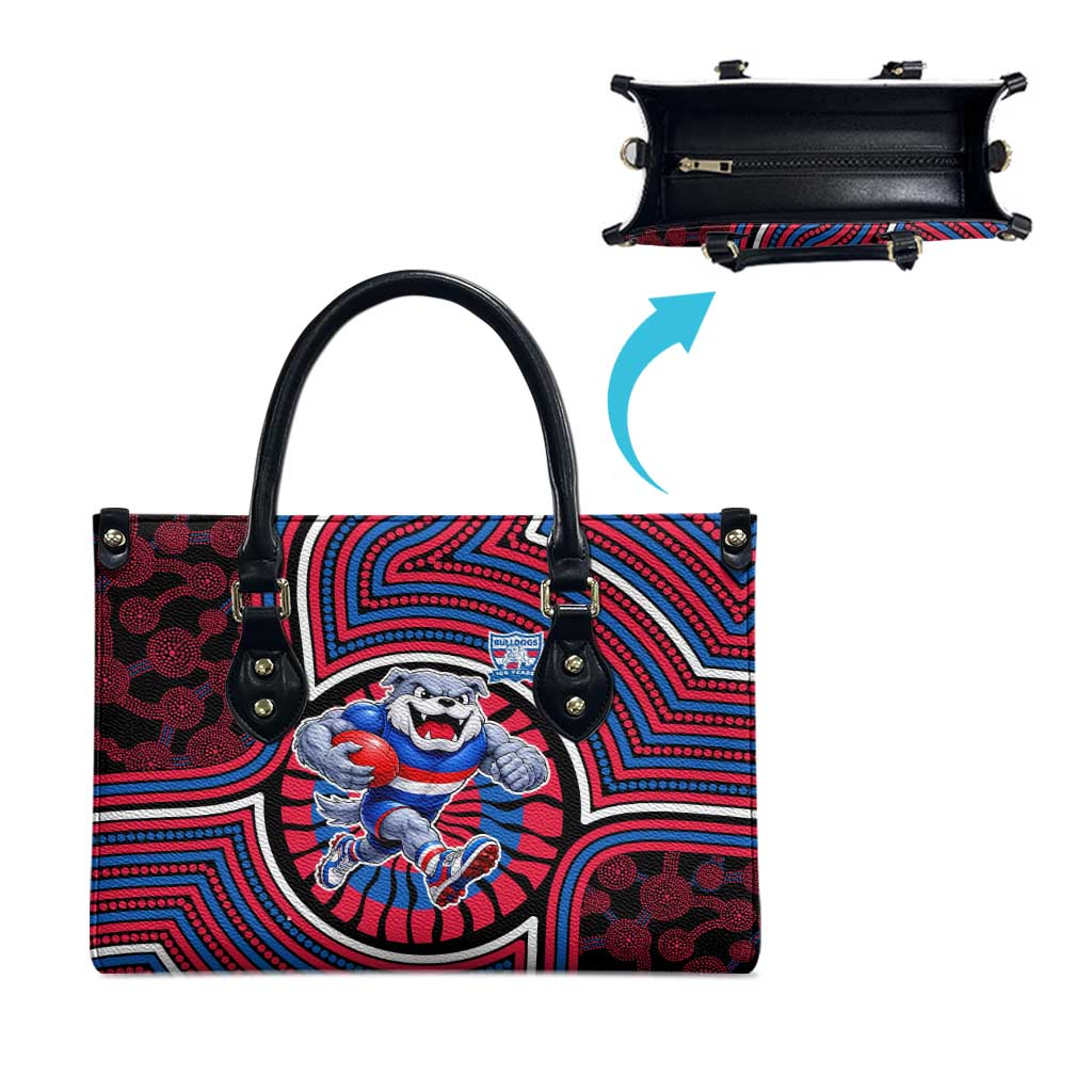 Western Bulldogs Leather Bag Indigenous Monochrome Dot Art Mascot Style
