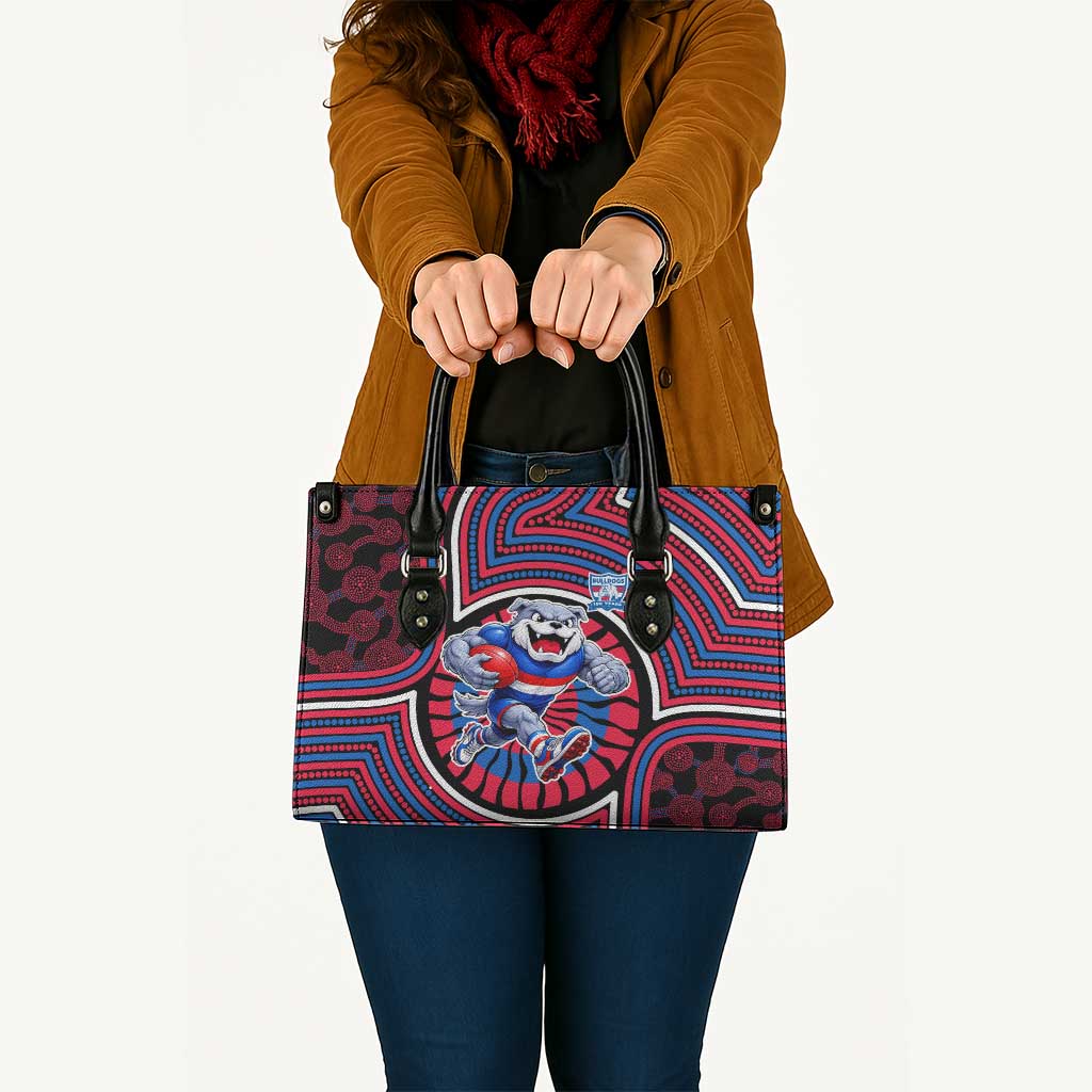 Western Bulldogs Leather Bag Indigenous Monochrome Dot Art Mascot Style