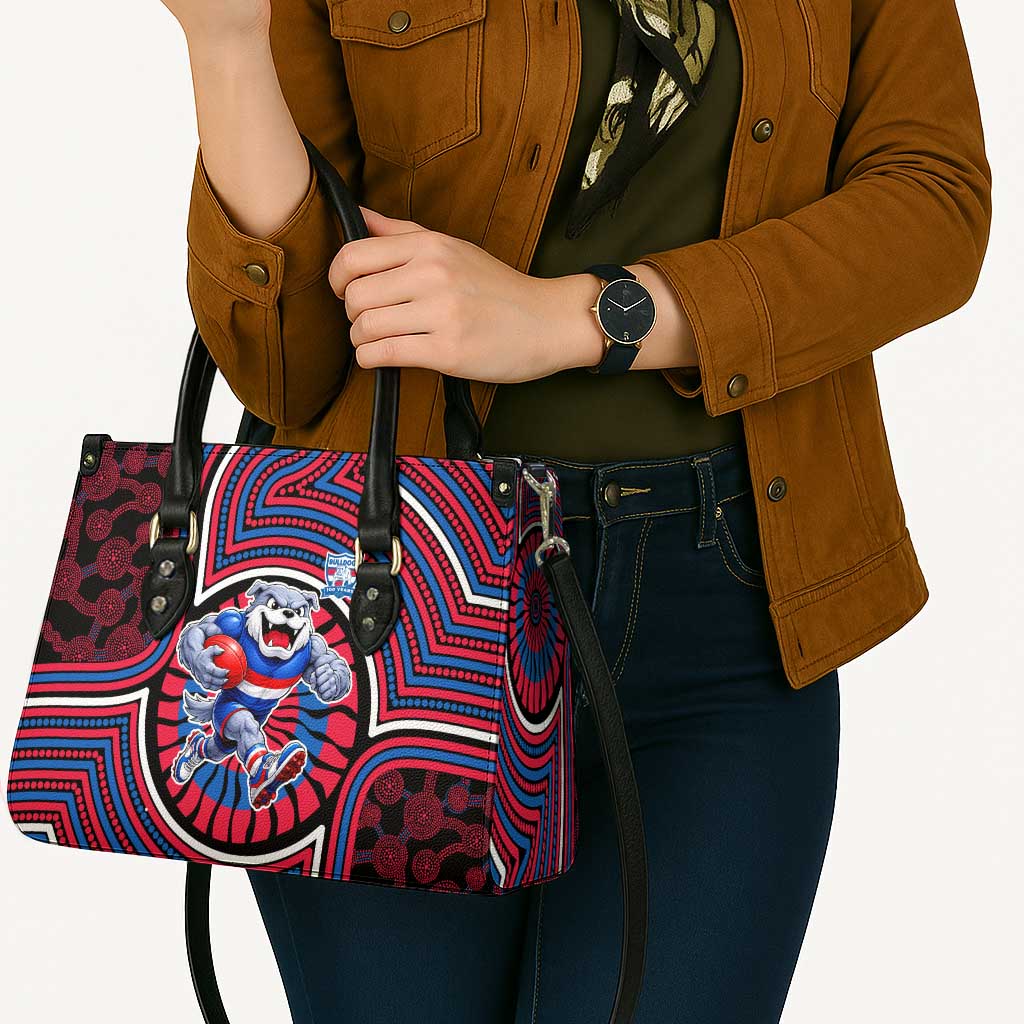 Western Bulldogs Leather Bag Indigenous Monochrome Dot Art Mascot Style
