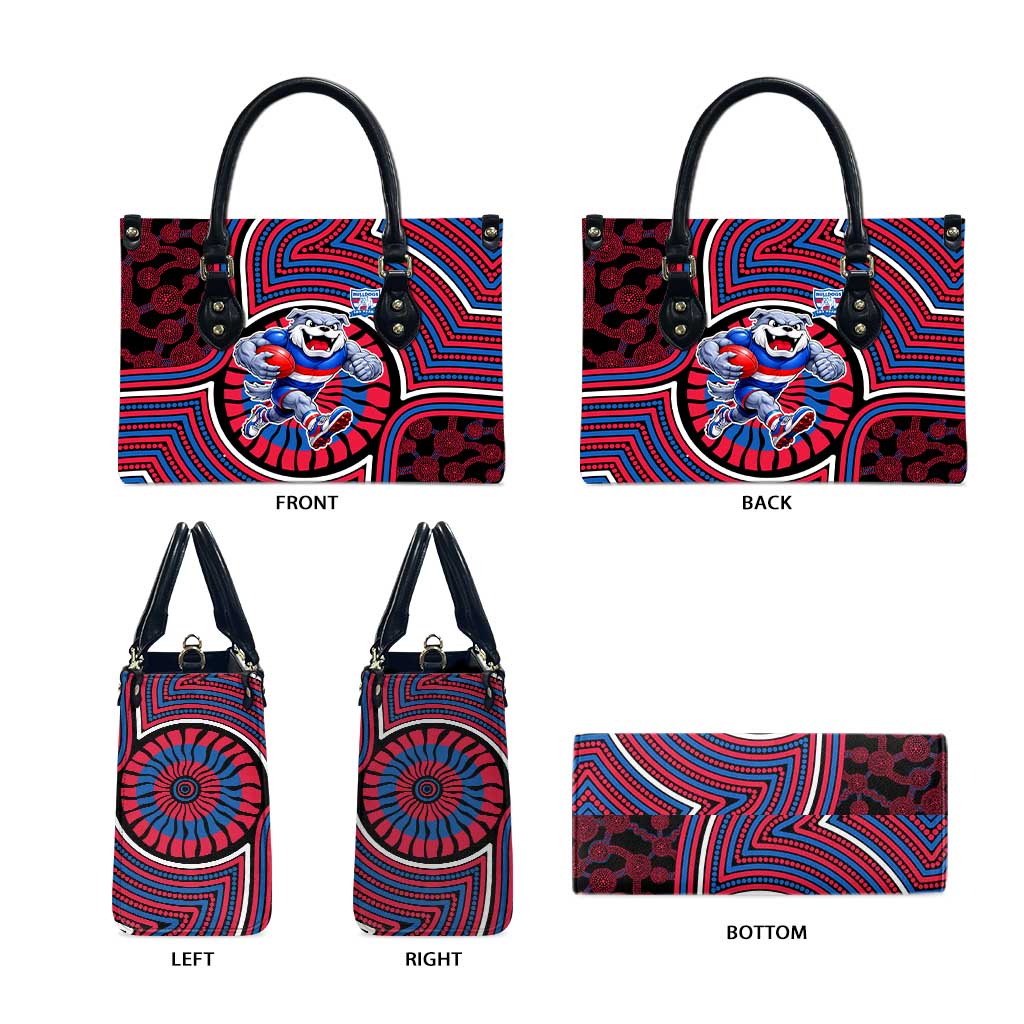 Western Bulldogs Leather Bag Indigenous Monochrome Dot Art Mascot Style