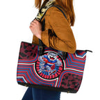 Western Bulldogs Leather Tote Bag Indigenous Monochrome Dot Art Mascot Style