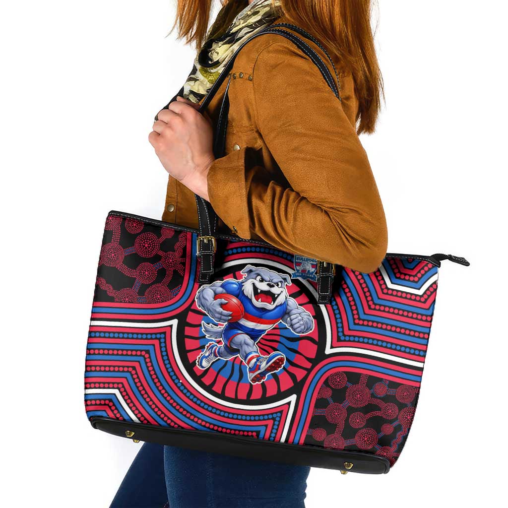 Western Bulldogs Leather Tote Bag Indigenous Monochrome Dot Art Mascot Style