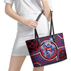 Western Bulldogs Leather Tote Bag Indigenous Monochrome Dot Art Mascot Style